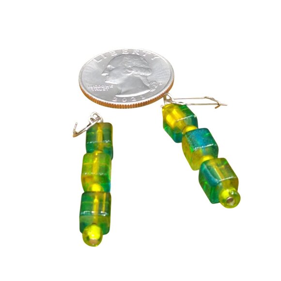 Givre Art Glass Modernist Earrings with Blue Faceted Glass Cubes, Vintage Dangle - Picture 4 of 4